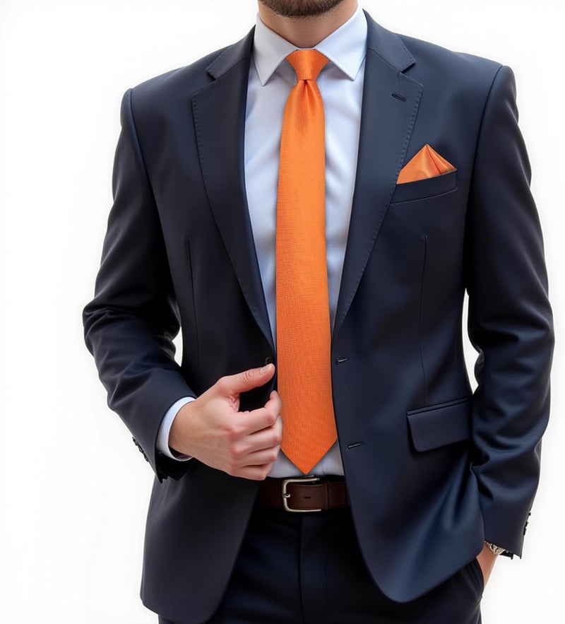 DiBanGu Mens Solid Color Tie and Pocket Square Set Woven Silk Plain Necktie & Handkerchief for Men Wedding Party Formal - Image 1